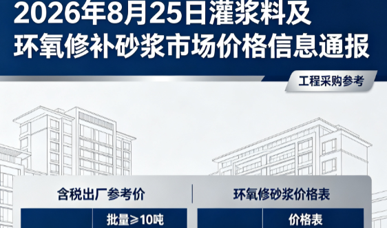 双阳2026年8月25日灌浆料及环氧修补砂浆市场价格信息通报